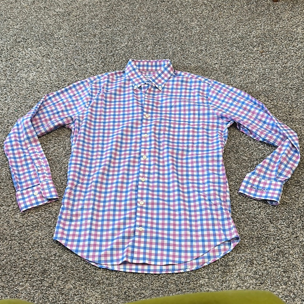 Peter Millar Oak Hill CC Men's Blue and Pink Checkered Shirt Size Medium